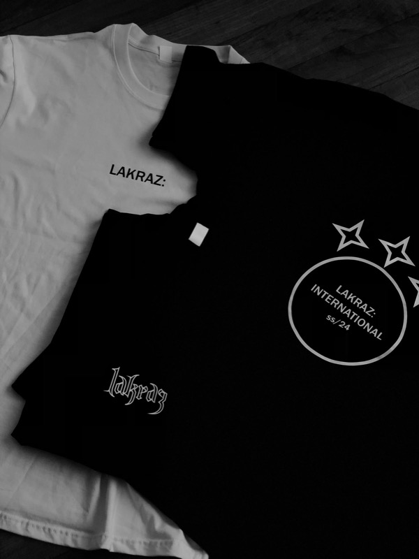 Early LAKRAZ GARMENT tees laid out for preview.